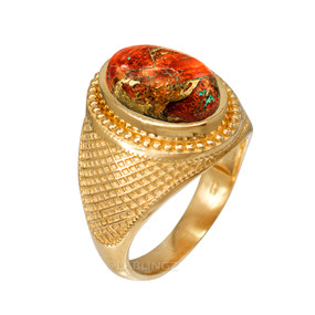 Yellow Gold Orange Copper Turquoise Statement Ring