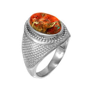 Sterling Silver Orange Copper Turquoise Statement Ring