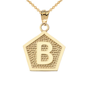 Yellow Gold Letter "B" Initial Pentagon Pendant Necklace