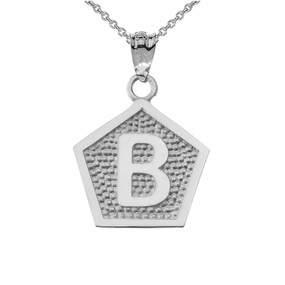 White Gold Letter "B" Initial Pentagon Pendant Necklace