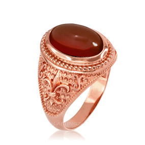 Rose Gold Red Onyx Fleur-De-Lis Gemstone Ring