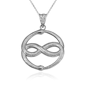 Sterling Silver Double Ouroboros Infinity Snakes Pendant Necklace
