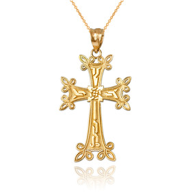 Yellow Gold Armenian Reversible Cross Pendant Necklace