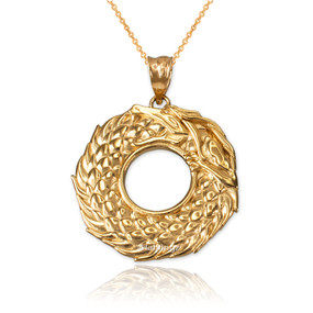 Yellow Gold Ouroboros Dragon Pendant Necklace