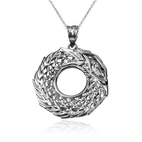 White Gold Ouroboros Dragon Pendant Necklace