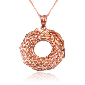 Rose Gold Ouroboros Dragon Pendant Necklace