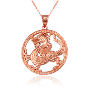 Rose Gold Chinese Dragon Open Medallion Pendant Necklace