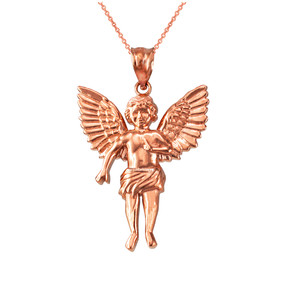 Rose Gold Cherub Guardian Angel Pendant Necklace (L)
