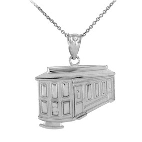 White Gold San Francisco Cable Car Charm Necklace