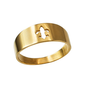 Polished Yellow Gold Fleur De Lis Cut Out Ring Band 