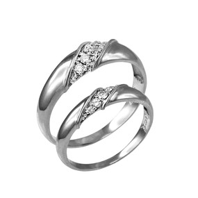 Diamond Wedding Ring Band Duo Set in Sterling Silver