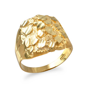 Yellow Gold Mens Sparkle Cut Nugget Ring