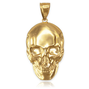 Polished Yellow Gold Mens Skull  Pendant