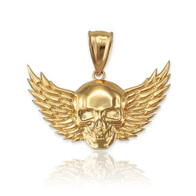 Gold Skull with Wings Deaths Head Biker Pendant