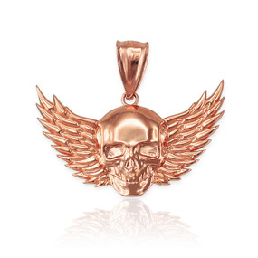 Rose Gold Skull with Wings Deaths Head Biker Pendant