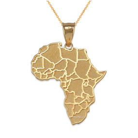 Yellow Gold Africa Country Map Pendant Necklace