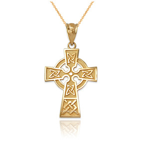 Yellow Gold Celtic Cross Charm Necklace