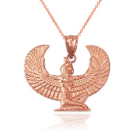Rose Gold Egyptian Isis Winged Goddess Pendant Necklace