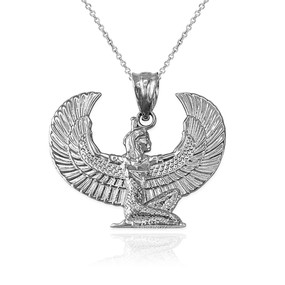 Sterling Silver Egyptian Isis Winged Goddess Pendant Necklace