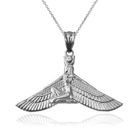 White Gold Isis Egyptian Winged Goddess Pendant Necklace