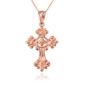 Rose Gold Fleury Cross Charm Necklace