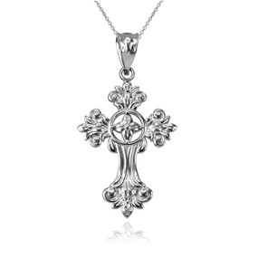 Sterling Silver Fleury Cross Charm Necklace