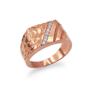Men's Diamond Accent Rectangle Nugget Ring in Rose Gold