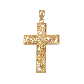 Yellow Gold Filigree Crucifix Cross DC Pendant (S/L) 