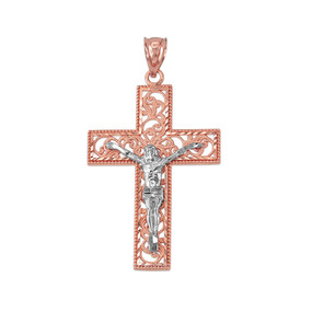 Two-tone Rose Gold Filigree Crucifix Cross DC Pendant (S/L) 