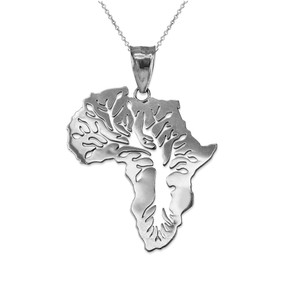 White Gold Africa Tree of Life Pendant Necklace