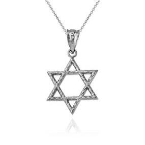 White Gold Star of David Charm Necklace