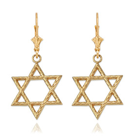 14K Yellow Gold Jewish Star of David Earrings