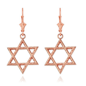 14K Rose Gold Jewish Star of David Earrings