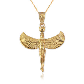 Yellow Gold Isis Egyptian Goddess Pendant Necklace