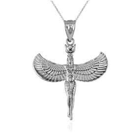 White Gold Isis Egyptian Goddess Pendant Necklace