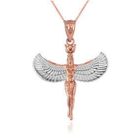 Two-Tone Rose Gold Isis Egyptian Goddess Pendant Necklace