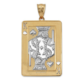 Two-tone Yellow Gold King of Spades Poker Card Pendant