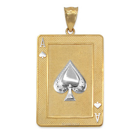 Two-tone Gold Gold Ace of Spades Poker Card Pendant