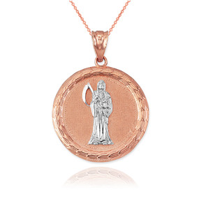 Two-Tone Rose Gold Santa Muerte Medallion Pendant Necklace