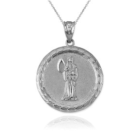 Sterling Silver Santa Muerte Medallion Pendant Necklace