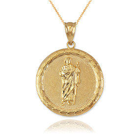 Yellow Gold Saint Jude Medallion Pendant Necklace