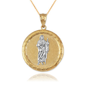 Two-Tone Gold Saint Jude Medallion Pendant Necklace