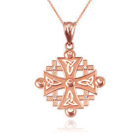 Rose Gold Jerusalem Cross Diamond Pendant Necklace