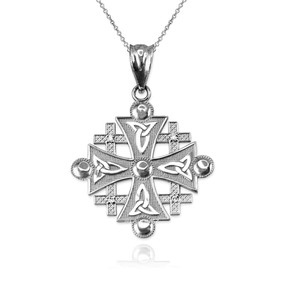 Sterling Silver Jerusalem Cross CZ Pendant Necklace