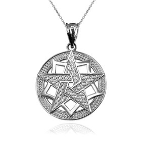 White Gold Pentagram Medallion Pendant Necklace