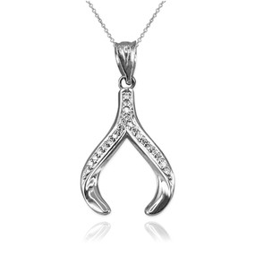 White Gold Diamond Wishbone Pendant Necklace