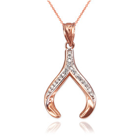 Rose Gold Diamond Wishbone Pendant Necklace