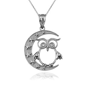 Sterling Silver Night Owl CZ Pendant Necklace
