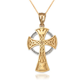 Two-tone Gold Celtic Cross Pendant Necklace