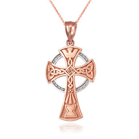 Two-tone Rose Gold Celtic Cross Pendant Necklace